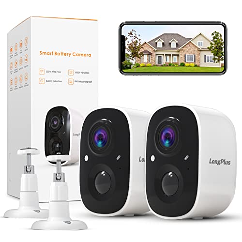 LongPlus Wireless Outdoor Security Camera,2 Pack Battery Powered Wireless Security Camera for Home Security, Wireless WiFi Camera with AI Detection, Color Night Vision,Spotlight,2 Way Audio,Only2.4Ghz