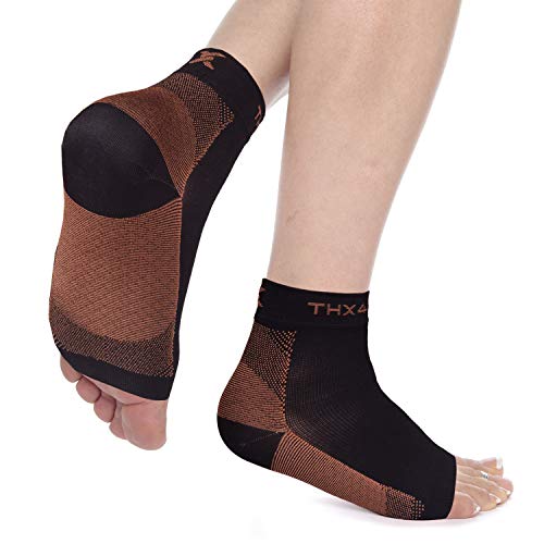 Thx4 Copper Compression Recovery Foot Sleeves for Men & Women, Copper Infused Plantar Fasciitis Socks for Arch Pain, Reduce Swelling & Heel Spurs, Ankle Sleeve with Arch Support-Large