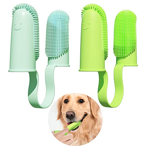 Pijaborg 2 Pack Toothbrush for Dog, Finger Toothbrush Kit, 135Surround Bristles for Easy Teeth Cleaning, Double-Finger Toothbrush Dental Care for Puppies, Cats and Small Pets