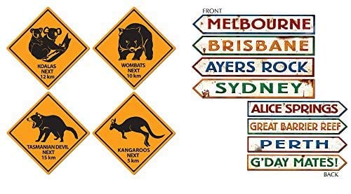TCS Party Bundles Australian Wall Decorations 8 Piece Bundle Outback Street Signs Roadsigns