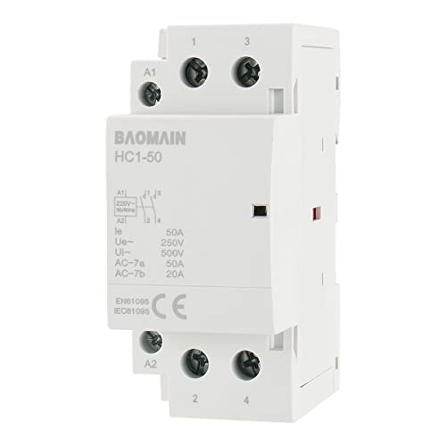 Baomain AC Contactor HC1-50 220~240V 50A 2 Pole Universal Circuit Control DIN Rail Mount Normally Open