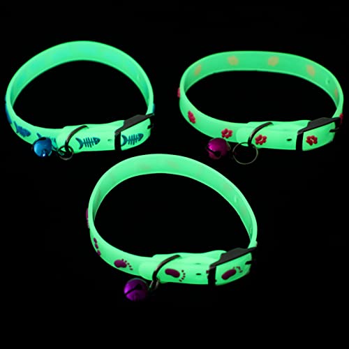 PATKAW 3Pcs Glowing Cat Dog Collar with Bell Light up Puppy Collar Adjustable Fluorescent Pet Safety Collar Pet Grooming Accessories for Small Medium Dogs Cats Kitten