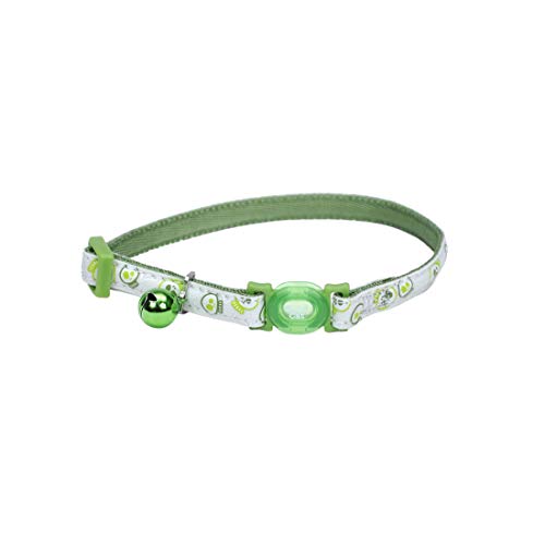 Coastal - Safe Cat Glow in The Dark Adjustable Breakaway Collar - Glowing Lime Green Skulls Print - 3/8 x 8"-12