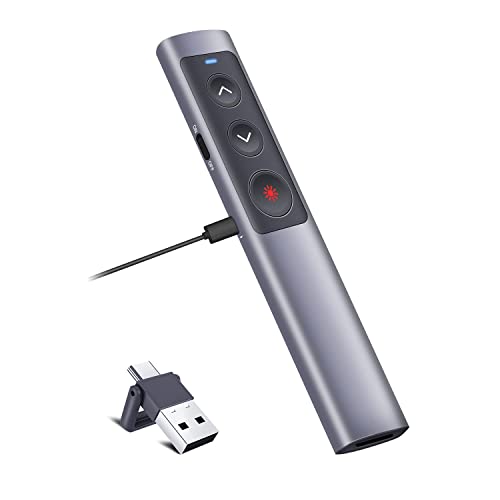 KTPYRP Rechargeable Presentation Clicker - 2 in 1 USB C Powerpoint Clicker with Laser Pointer, Clicker for PowerPoint Presentations Wireless Presenter Remote for Mac/Computer/Laptop/Keynote