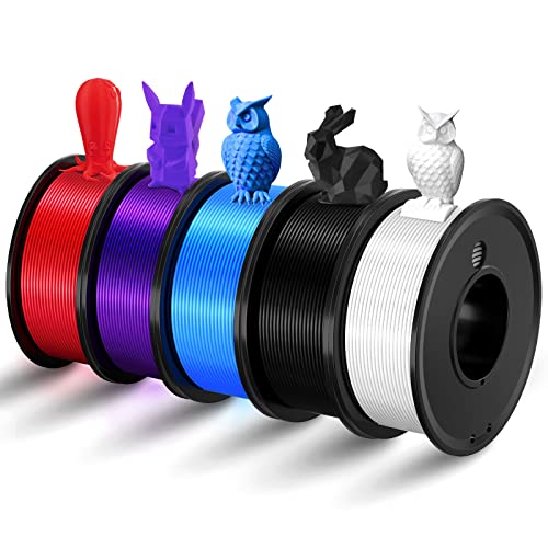 Haosegd 3D Printer Filament PLA 1.75mm 3-D Printing Materials 5 Colors Bundle Print Filiment 1.75 mm White Black Red Blue Purple Dimensional Accuracy 0.02mm Fillament Spool Vacuum Packaging250G X 5