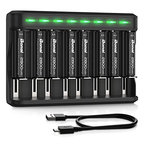 BONAI AA Rechargeable Batteries 2800mAh 8pack with Smart Charger for AA AAA C D NiMH Battery