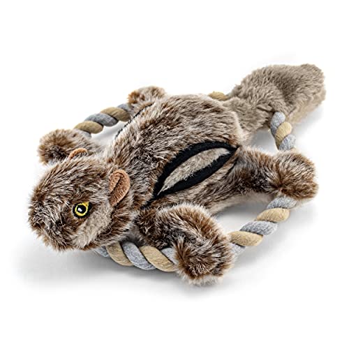RUFFIN' IT Rhode Island Textile Woodlands Chipmunk Plush Dog Toy with Rope Chew Ring, Mutli, 8.5 inch (Pack of 1), All Breed Sizes