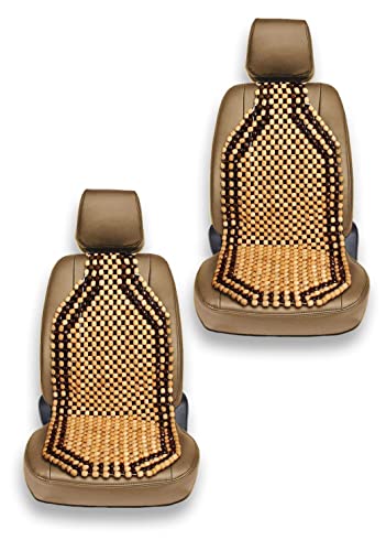 VaygWay Wood Beaded Comfort Seat Cushion Seat Cover  2 Pcs. Wooden Beaded Car Seat Cover  Natural Wood Double Strung Beads  Massage Comfort Cover Car Seat  Universal SUV Auto (2 Pack Brown/Beige)