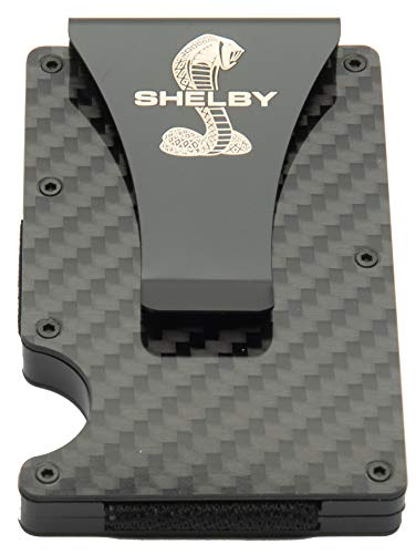 Shelby Carbon Fiber Wallet Money Clip | RFID* protection | Holds Currency, Credit Cards, Cash | Genuine Carbon Fiber | Super Slim and Lightweight | Laser Etched Shelby Cobra Snake Logo