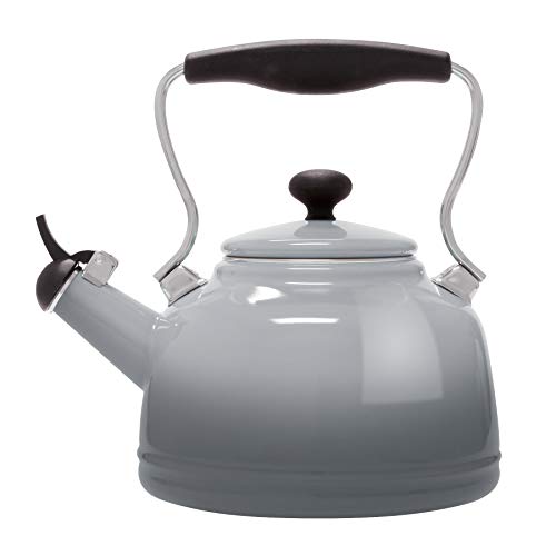 Chantal Vintage Enamel on Steel Whistling Teakettle, 1.7 quart, Fade Grey, (37-LAKE-OM FG)