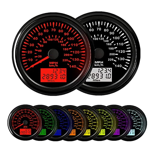 DunkTeam Universal GPS Speedometer Gauge 85mm 7 Color Backlight 140MPH 220KM/H Trip Counter Digital Odometer for Car Racing Motorcycle 85mm 12V 24V Waterproof IP68