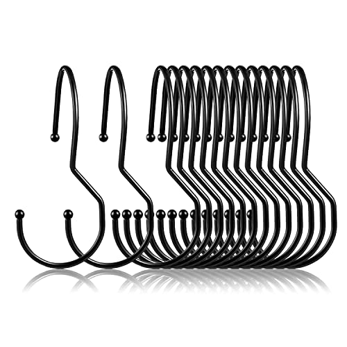 Bher 15 Pack Closet Rod S Hooks ,Durable Black Metal Hooks ,Saves Space Purse Hanger Hooks for Hanging Clothes ,Purses, Handbags, Belts ,Closet