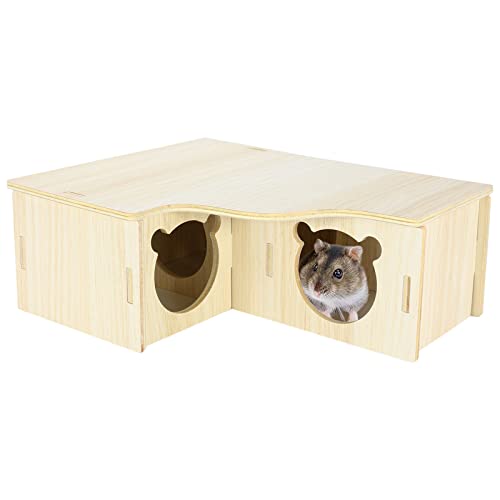 Jevnd Multi-Chamber Hamster House Maze, 3-Room Hideouts, Wooden Hamster Maze & Tunnel Exploring Toys, Dwarf Hamster House Habitats Decor for Hamster Mice Gerbils Lemmings