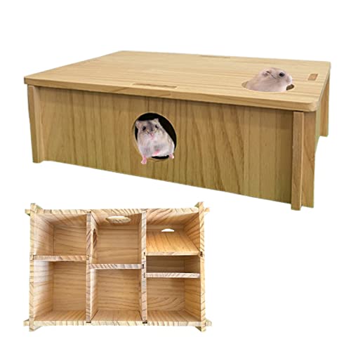 MUYG Hamster Multi Chamber Hideout, Wooden Rat Maze House Interesting Multi-Room Guinea Pig Tunnel Exploring Toys Hamsters Accessories for Guinea Pigs Dwarf Mice Gerbil Small Rodents