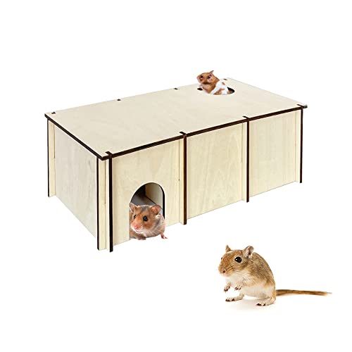 kathson Hamster Wooden Maze Multi-Room Hideouts & Tunnel Exploring Rat Wood House Labyrinth with Removable Wooden Cover Pet Activity Sport Toys for Syrian Gerbil Mice Lemmings Dwarf