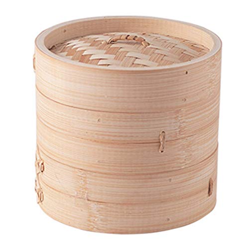 Traditional Japanese Steamer Basket with 2 Layer Design and Lid for Cooking Dumplings, Dim Sum and Vegetables, 6 Inches