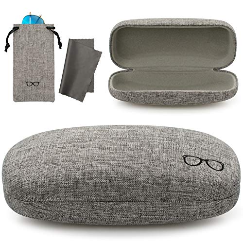 Vemiss Hard Shell Eyeglasses Case Linen Fabrics Large Sunglasses Case Concise (Large, Gray+Gray)