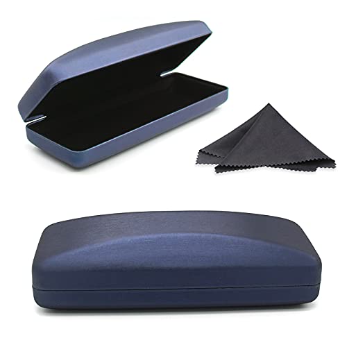 SMARTTOP Eyeglass Case, Sunglasses Glasses Case Hard Shell With Cleaning Cloth, Portable PU leather Lightweight Eye glass Carry Case (Navy Blue)