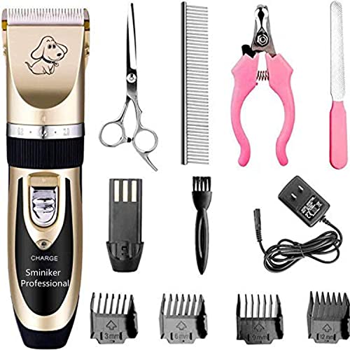 Sminiker Professional Rechargeable Cordless - Professional Pet Hair Clippers with Comb Guides for Dogs Cats Horses and Other House Animals Pet Grooming Kit