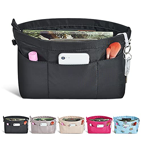 Vercord Premium Nylon Purse Organizer Tote Handbag Insert Organizers Bag in Bag Zipper 13 Pockets Black Small