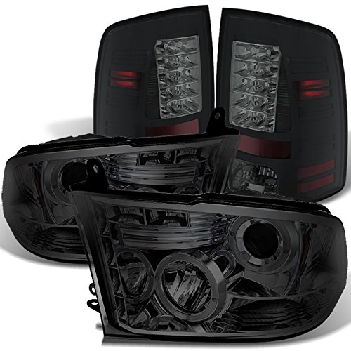 AKKON - For Smoked 2009-2018 Dodge Ram 1500 2500 3500 Halo Projector LED Headlights+Black Smoked LED Tail Lights