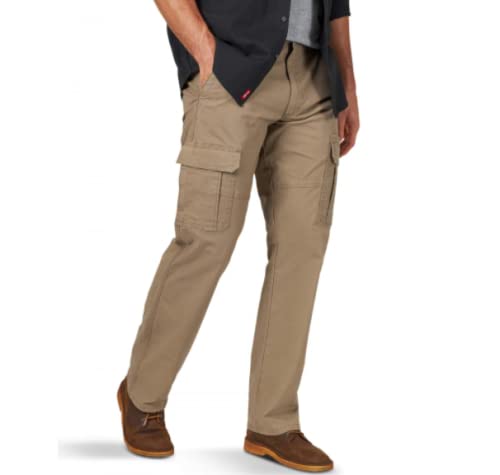 Wrangler Men's Relaxed Fit Flex Cargo Pants Barley Hidden Tech Pocket Straight Leg Flat Front (36x30)