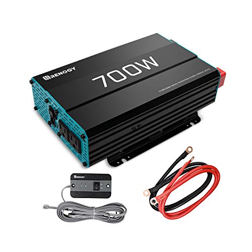 Renogy 700W Pure Sine Wave Inverter 12V DC to 120V AC Converter for Home, RV, Truck, Off-Grid Solar Power Inverter 12V to 110V with Built-in 5V/2.1A USB Port, AC Hardwire Port, Remote Controller