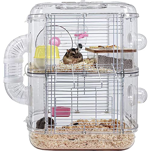 Angry Factory Hamster Cage, 2-Level Small Animal and Hamster Habitat with Hamster Water Bottle, Tube Tunnel, Wheels and Hamster Accessories, Comfortable, Easy-to-Maintain Home for your Guinea Pig, Rat