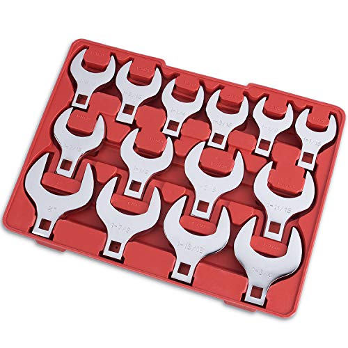 14-Piece Premium 1/2" Drive Jumbo Crowfoot Wrench Set | Include Standard SAE Sizes from 1-1/16" to 2" with Storage Tray | Chrome Vanadium Steel and Mirror Chrome Finish