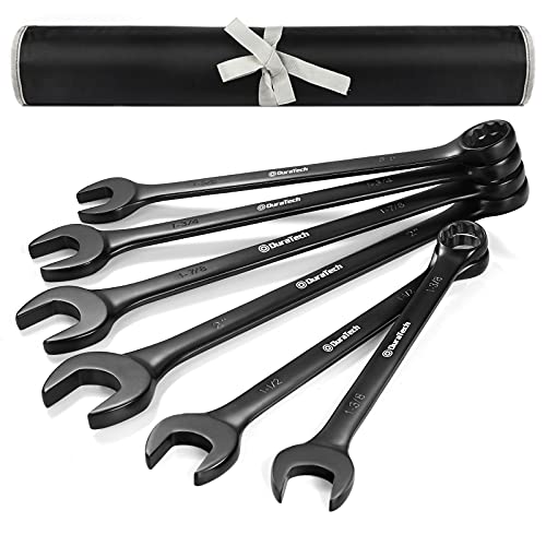 DURATECH Jumbo Combination Wrench Set, SAE, 6-piece, 1-3/8'' to 2'', CR-V Steel, Black Electrophoretic Coating, with Pouch