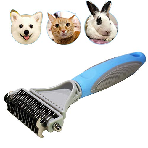 Pet Dematting Comb - 2 Sided Undercoat Rake for Cats & Dogs - Safe Grooming Tool for Easy Mats & Tangles Removing - Medium and Long Haired Cats Dogs Brush for Shedding
