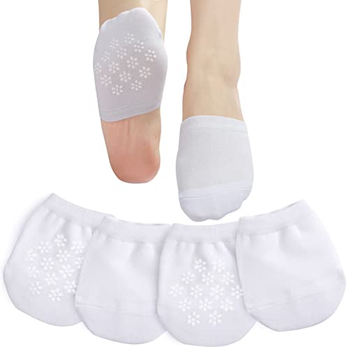 Toe Topper Socks No Show Liner Half Socks for Women Seamless Grip Non Slip Socks Hidden Toe Covers Socks for Mule Invisible Footies 4 Pairs White