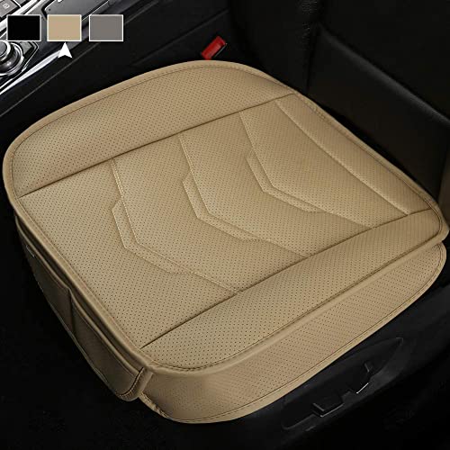 West Llama 2 Pack Front Car Seat Bottom Covers Pad Mat Filling Breathable Bamboo Charcoal, PU Leather Driver Car Seat Protector Pad for SUV Truck Jeep, 21.26  20.86 Inch Beige