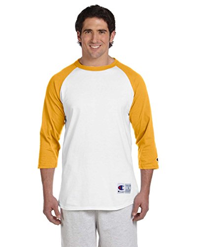 Champion Men's Raglan Baseball T-Shirt, White/Gold, Large