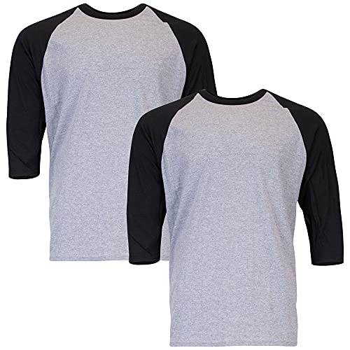 Gildan Men's Heavy Cotton 3/4 Raglan T-Shirt, Style G5700, 2-Pack, Sport Grey/Black, 2X-Large