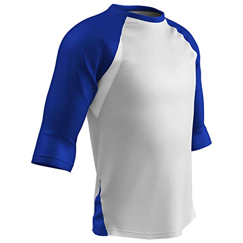 CHAMPRO Standard Complete Game 3/4 Men's Baseball Shirt, White, Royal Sleeve, Adult X-Large