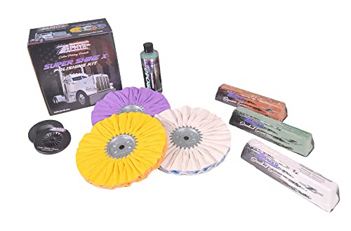 Super Shine 'X' Polishing Kit for Buffing Aluminum and Stainless Steel Surfaces on Big Rigs, Lifted Trucks, and Aluminum Fuel Tanks and Wheels (10" Buffing Pads) with Liquid Metal Polish Pro 40