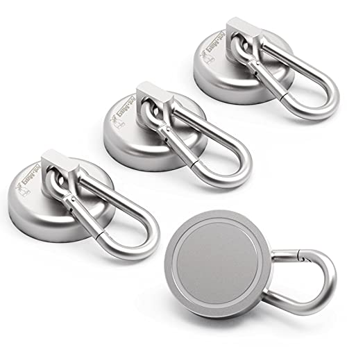 Ant Mag - Carabiner Magnetic Hooks 80LBS Heavy Duty Neodymium Magnet Carabiner with Swivel Carabiner Snap Hook for Indoor/Outdoor Hanging Grill Kitchen Factory Warehouse Office (4Pack)