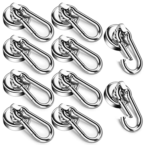 FINDMAG 10 Pack Strong Neodymium Magnetic Hooks Heavy Duty with Swivel Carabiner, 50LBS Magnet Hooks for Hanging, Magnet with Hook for Kitchen, Home, Warehouse, School