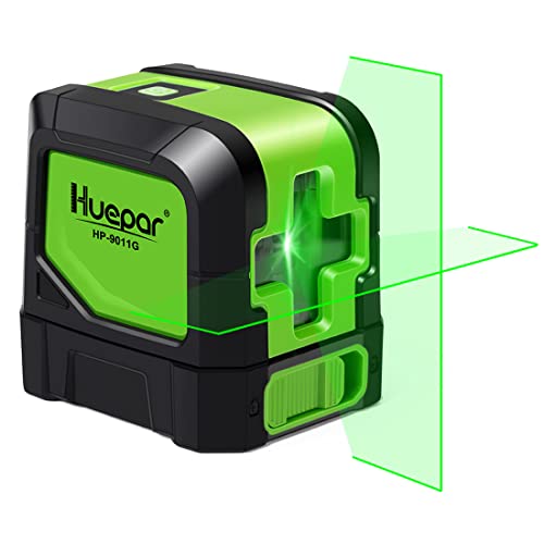 Huepar Cross Line Laser - DIY Self-Leveling Green Beam Horizontal and Vertical Line Laser Level with 100 Ft Visibility, Bright Laser Lines with 360 Magnetic Pivoting Base -M-9011G