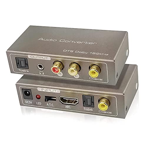 192KHz Multi Function Audio Converter, Tohilkel HDMI ARC or Toslink (Optical,SPDIF) or Coaxial to 3.5 mm Jack Stereo R/L Toslink (Optical,SPDIF) Coaxial, Support Multi Ports Output Simultaneously