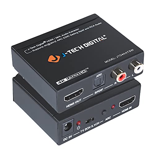 J-Tech Digital 4K30 HDMI Audio Extractor HDMI ARC Converter SPDIF + RCA Output HDCP1.4 Compatible with Dolby Digital/DTS CEC [JTD4KATSW]