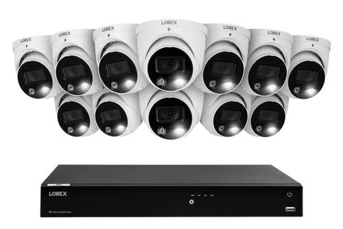 Lorex N4K3SD-1612WD-2 Lorex Fusion 4K 16-Channel 3TB Wired NVR System with 12 E893DD Smart Deterrence Dome Security Cameras
