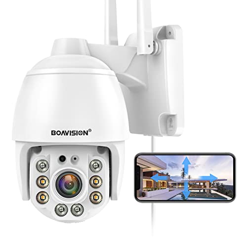 BOAVISION Security Cameras Wireless Outdoor,Home Security Surveillance Camera System,360 View WiFi Pan Tilt,Floodlight Color Night Vision,Motion Detection Tracking,2 Way Talk,SD Card Storage