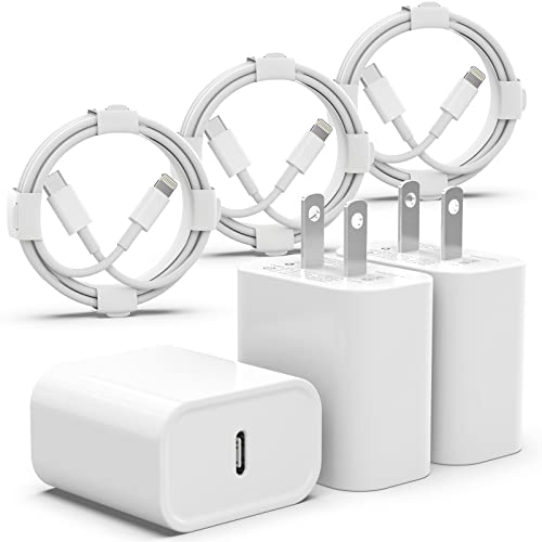 3Pack iPhone ChargerApple MFi Certified, 20W PD USB C Wall Charger with 6FT USB C to Lightning Cable Fast Charging Adapter Compatible with iPhone 14/14 Pro Max/13/12/11/XS/XR/X