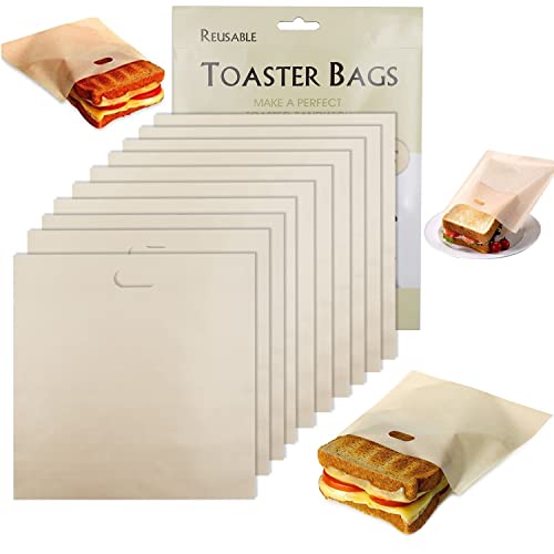 Tezam Toaster Bags Reusable for Grilled Cheese Sandwiches | Safest On The Market - 100% BPA & Gluten Free | Non Stick Toast Bag (10PCS)
