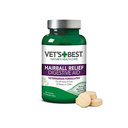 VetS Best Cat Hairball Relief Digestive Aid | Vet Formulated Hairball Support Remedy | Classic Chicken Flavor | 60 Chewable Tablets