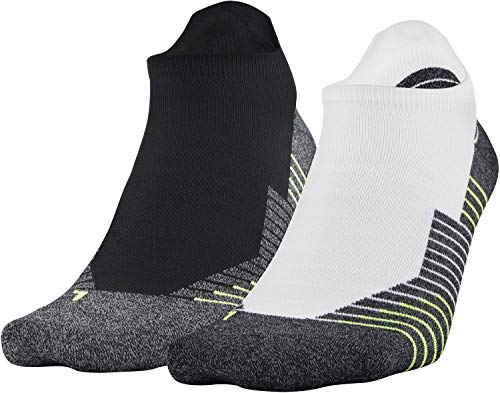 Under Armour Run No Show Tab Socks, 2-Pairs, Black/White, Medium