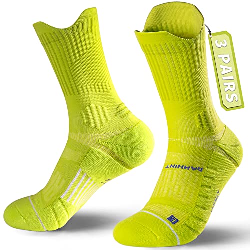 Coolmax Compression Running Socks 3 Pairs, Cushion Crew Socks, Anti-Blister Moisture Wicking Athletic Hiking Socks