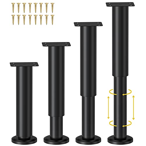 Wlrrcwdttc 4 Pcs Adjustable Height Bed Support Legs for Bed Frame/Bed Center Slat, Metal Adjustable Furniture Legs 7.08-12.2 inch for Bed/Sofa/Cabinet/Couch/Dresser/Table -Heavy Bed Replacement Legs